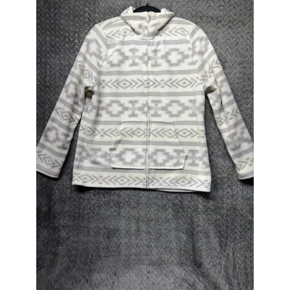 Sonoma Womens Fleece Full Zip Jacket Grey Southwestern Print L 0713